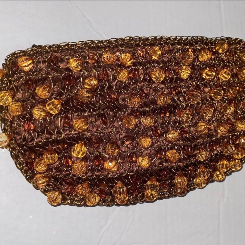 Vintage Gorgeous golden wire embellished Donnaterra couture Clutch zip bag